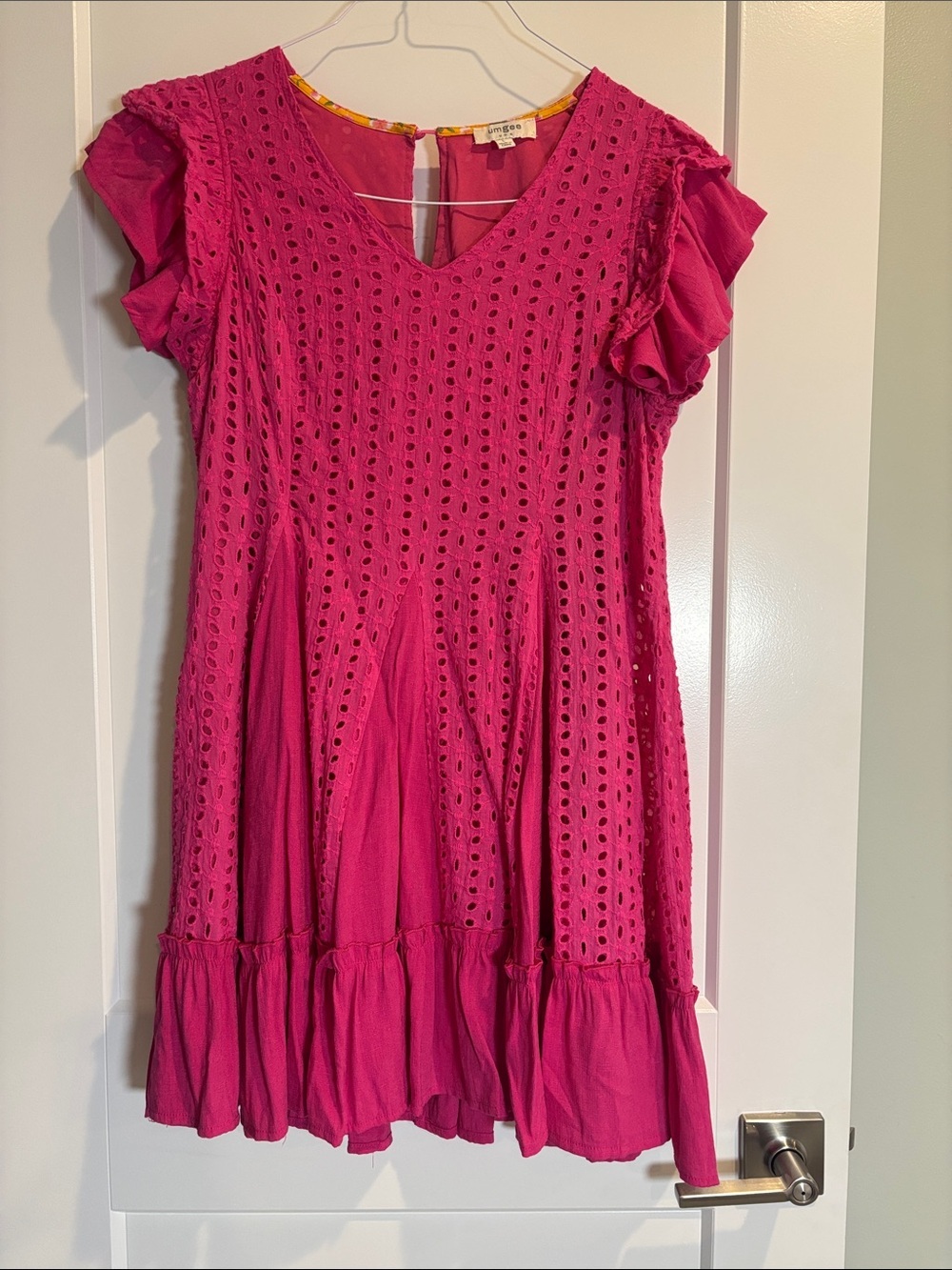 Umgee Women’s Short Sleeve Eyelet Dress with lining Large
